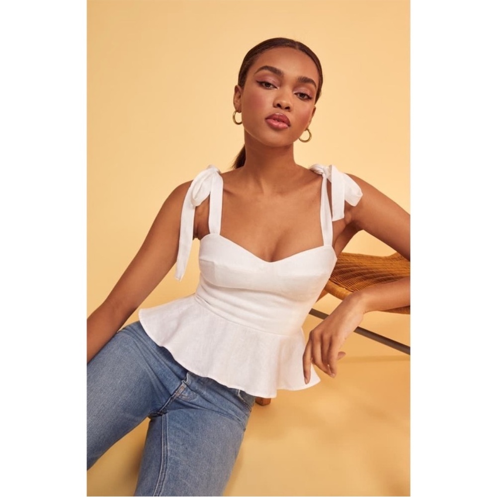 Reformation Kassi Linen Bustier Tie Shoulder Top